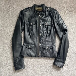 Danier Black Leather Jacket with Metallic Details